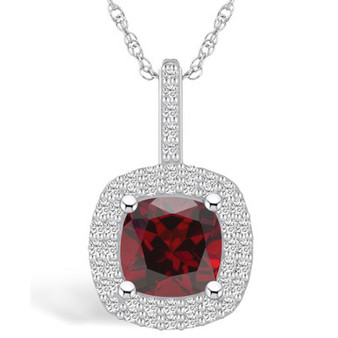 Garnet (2-3/4 Ct. T.W.) and Diamond (1/2 Ct. T.W.) Halo Pendant Necklace in 14K White Gold