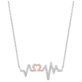 Heartbeat Love pendant (1/6 ct. t.w.) in Sterling Silver & 14k Rose Gold, 16" + 2" extender