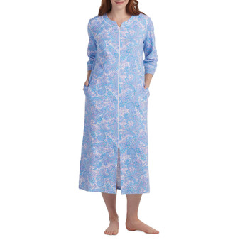Women's Long Sleeve Long Knit Zip-Up Printed Robe
