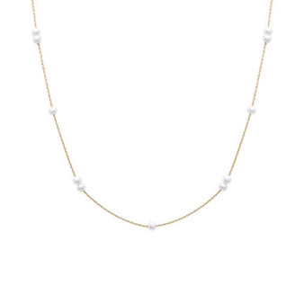 Cultured Freshwater Pearl (3mm) Station 17" Collar Necklace in 14k Gold-Plated Sterling Silver