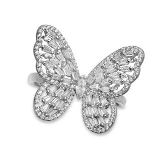Cubic Zirconia Baguette Butterfly Ring (1-1/2 ct. t.w.) In Sterling Silver  or 18K Rose Gold over Sterling Silver