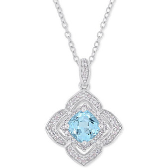 Blue Topaz (1-1/5 ct. t.w.), White Topaz (1/7 ct. t.w.), & Diamond (1/10 ct. t.w.) Quatrefoil 18" Pendant Necklace in Sterling Silver