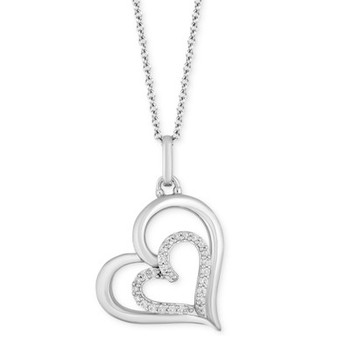 Double Heart Love pendant (1/8 ct. t.w.) in Sterling Silver, 16" + 2" extender