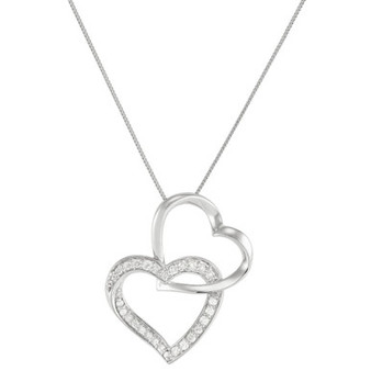 Diamond Double Heart Pendant Necklace (1/4 ct. t.w.) in Sterling Silver