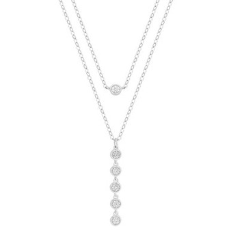 Diamond Cluster Layered Necklace (1/10 ct. t.w.) in Sterling Silver, 16" + 2" extender