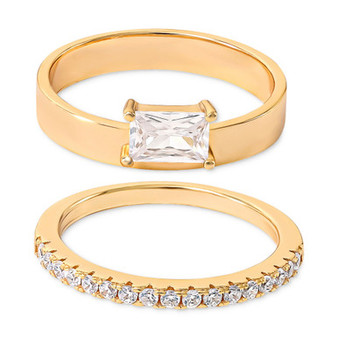 2-Pc. Set Cubic Zirconia Ring & Pavé Band in 18k Gold-Plated Sterling Silver, Created for Macy's