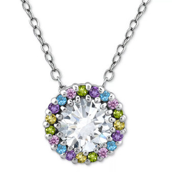 Cubic Zirconia Multicolor Halo Pendant Necklace 16" + 2" extender, Created for Macy's