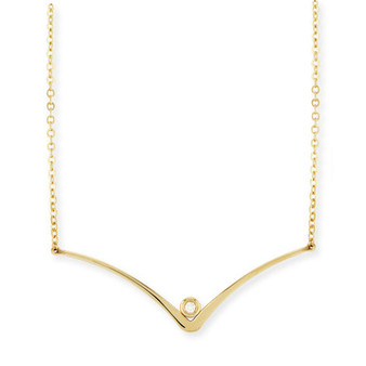 Diamond Accent Curved "V" Necklace in 14K Yellow Gold