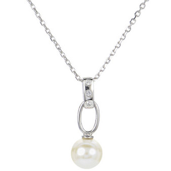 Cultured Freshwater Pearl (7-1/2mm) & Lab-Created White Sapphire Accent 18" Pendant Necklace in Sterling Silver