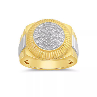 Men's Diamond Two-Tone Circle Cluster Style Ring (1/10 ct. t.w.) in 18k Gold-Plate  Sterling Silver (Also in Sterling Silver)