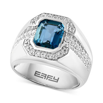EFFY® Men's London Blue Topaz (4-3/8 ct. t.w.) & White Topaz (1/2 ct. t.w.) Ring in Sterling Silver