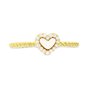 Mother of Pearl & Cubic Zirconia Heart Ring in 14k Gold-Plated Sterling Silver