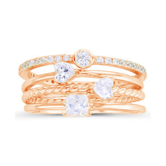 Multi Cut Cubic Zirconia Stacked Ring (1 3/4 ct. t.w.) in 14 Karat Rose Gold Over Sterling Silver Set, 4 Piece
