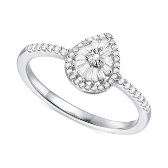 Diamond Baguette & Round Teardrop Cluster Ring (1/4 ct. t.w.) in Sterling Silver