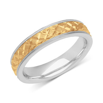 Men's Quilt Carved Two-Tone Wedding Band in Sterling Silver & 18k Gold-Plate