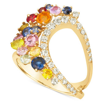 Multi-Gemstone (2-1/6 ct. t.w.) & Diamond (1/3 ct. t.w.) Cluster Statement Ring in 14k Gold