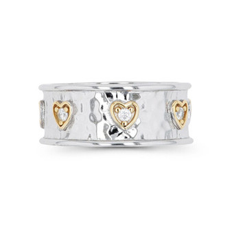 Cubic Zirconia Two Tone Hammered Hearts Ring