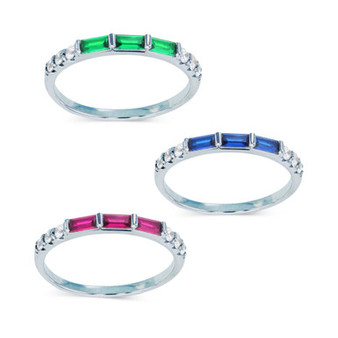3-Pc. Set Multicolor Cubic Zirconia Baguette Stack Rings in Sterling Silver