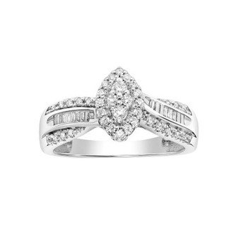 Diamond Round & Baguette Halo Cluster Engagement Ring (1/4 ct. t.w.) in 14k White Gold