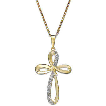Diamond Cross Pendant Necklace in 18k Gold over Sterling Silver (1/10 ct. t.w.)