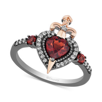 Enchanted Disney Villains Garnet (7/8 ct. t.w.) & Diamond (1/6 ct. t.w.) Evil Queen Heart & Sword Ring in 14k Rose Gold & Black Rhodium-Plated Sterling Silver