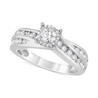Diamond Channel-Set Crisscross Halo Engagement Ring (1 ct. t.w.) in 14k White Gold
