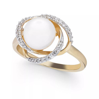 Cultured Freshwater Pearl (8mm) & Diamond (1/8 ct. t.w.) Ring in 14k Gold
