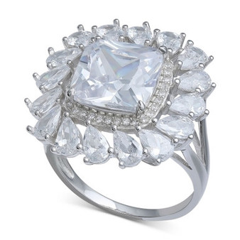 Cubic Zirconia Cushion & Pear Halo Statement Ring in Sterling Silver
