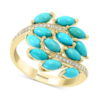 EFFY® Turquoise Cluster & Diamond (1/10 ct. t.w.) Statement Ring in 14k Gold