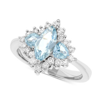 Aquamarine (1-1/5 ct. t.w.) & Diamond (3/8 ct. t.w.) Ring in 14k White Gold