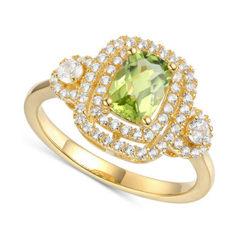 Peridot (1 ct. t.w.) & Lab-Created White Sapphire (1/3 ct. t.w.) Halo Ring in 14k Gold-Plated Sterling Silver