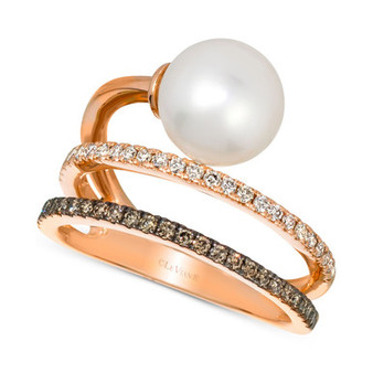 Vanilla Pearl (8mm) & Diamond (3/8 ct. t.w.) Coil Ring in 14k Rose Gold