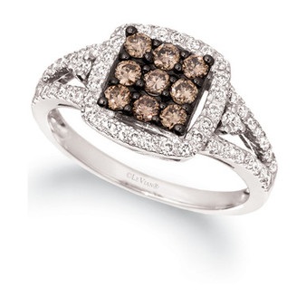 Chocolate Diamond & Nude Diamond Square Cluster Statement Ring (3/4 ct. t.w.) in 14k White Gold