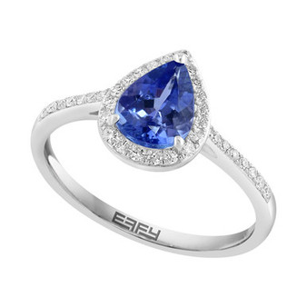 EFFY® Tanzanite (7/8 ct. t.w.) & Diamond (1/6 ct. t.w.) Pear Halo Ring in Sterling Silver