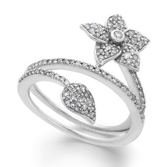 Diamond Wrap-Around Flower Ring in Sterling Silver (1/2 ct. t.w.)