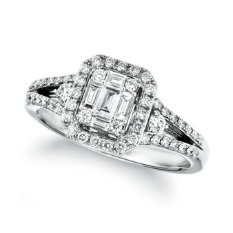 Couture® Vanilla Diamond Baguette Cluster Halo Ring (5/8 ct. t.w.) in Platinum