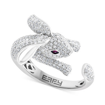 EFFY® Diamond (1-1/4 ct. t.w.) & Ruby Accent Bunny Ring in 14k White Gold