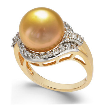 Cultured Golden South Sea Pearl (12mm) and Diamond (5/8 ct. t.w.) Ring in 14k Gold