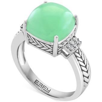 EFFY® Dyed Green Jade & Diamond (1/20 ct. t.w.) Statement Ring in Sterling Silver
