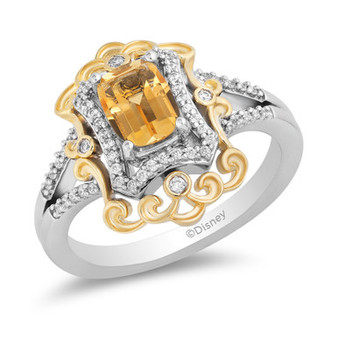 Citrine (7/8 ct. t.w.) & Diamond (1/5 ct. t.w.) Belle 30th Anniversary Ring in Sterling Silver & 14k Gold