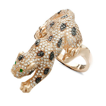 EFFY® Signature Diamond Black and White Diamond (1-1/2 ct. t.w.) and Emerald Accent Panther in 14k Rose Gold