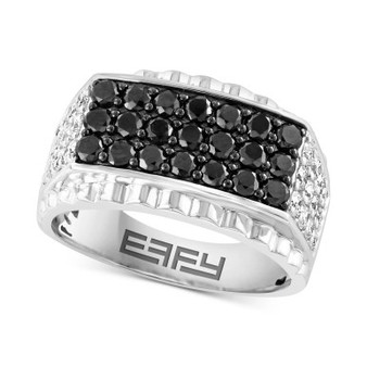 EFFY® Men's Black Diamond (1-1/4 ct. t.w.) & White Diamond (3/4 ct. t.w.) Cluster Ring in 10k White Gold (Also in Blue Diamond)