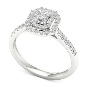 Diamond Emerald-Cut Double Halo Engagement Ring (1/2 ct. t.w.) in 14k White Gold