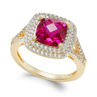 Lab-Created Ruby (2-1/2 ct. t.w.) and White Sapphire (1/2 ct. t.w.) Ring in 14k Gold-Plated Sterling Silver