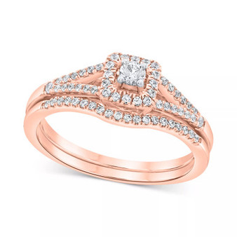 Diamond Halo Bridal Set (1/3 ct. t.w.) in 14k White, Yellow or Rose Gold