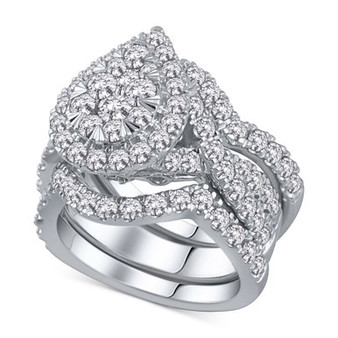 3-Pc. Diamond Pear Cluster Bridal Set (2 ct. t.w.) in 14k White Gold