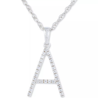 Diamond (1/10 ct. t.w.) Initial Pendant Necklace in 10k White Gold, 16" + 2" extender