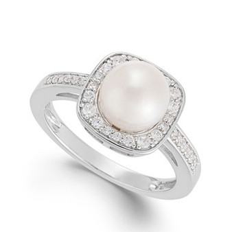 Cultured Freshwater Pearl (8mm) and Diamond (1/4 ct. t.w.) Ring in 14k White Gold
