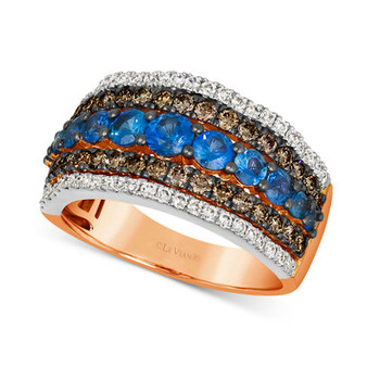 Chocolatier® Blueberry Sapphire (1-1/6 ct. t.w.) & Diamond (7/8 ct. t.w.) Multirow Ring in 14k Rose Gold