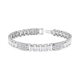 Men's Diamond Cluster Wide Link Chain Bracelet (2 ct. t.w.) in 10k White Gold